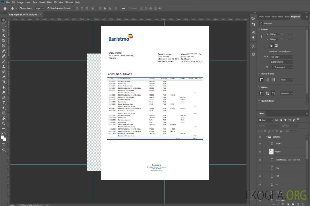 Relevé bancaire Panama Banistmo template